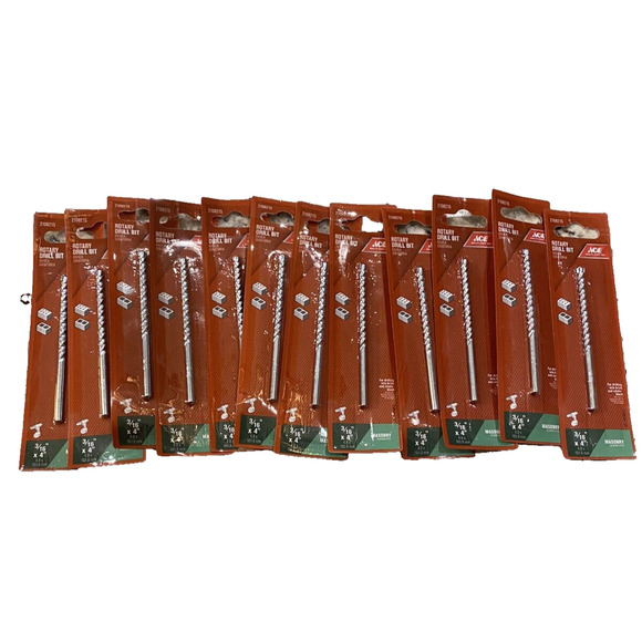 LOT OF 12- ACE 3/16" X 4" MASONRY ROTARY DRILL BIT 2108215 BRICK NEW/SEALED - Picture 1 of 2